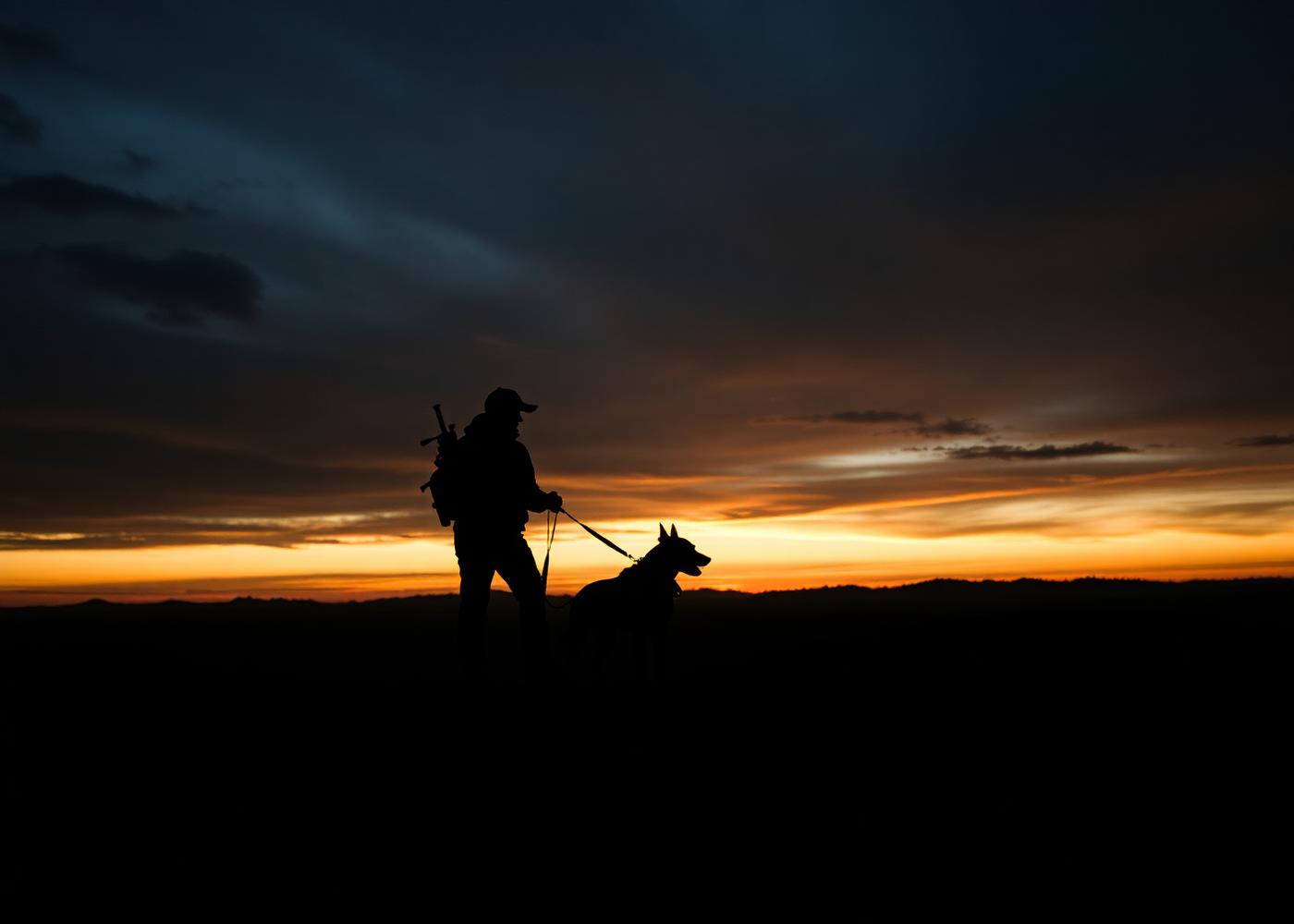 Handler on ridge at dusk